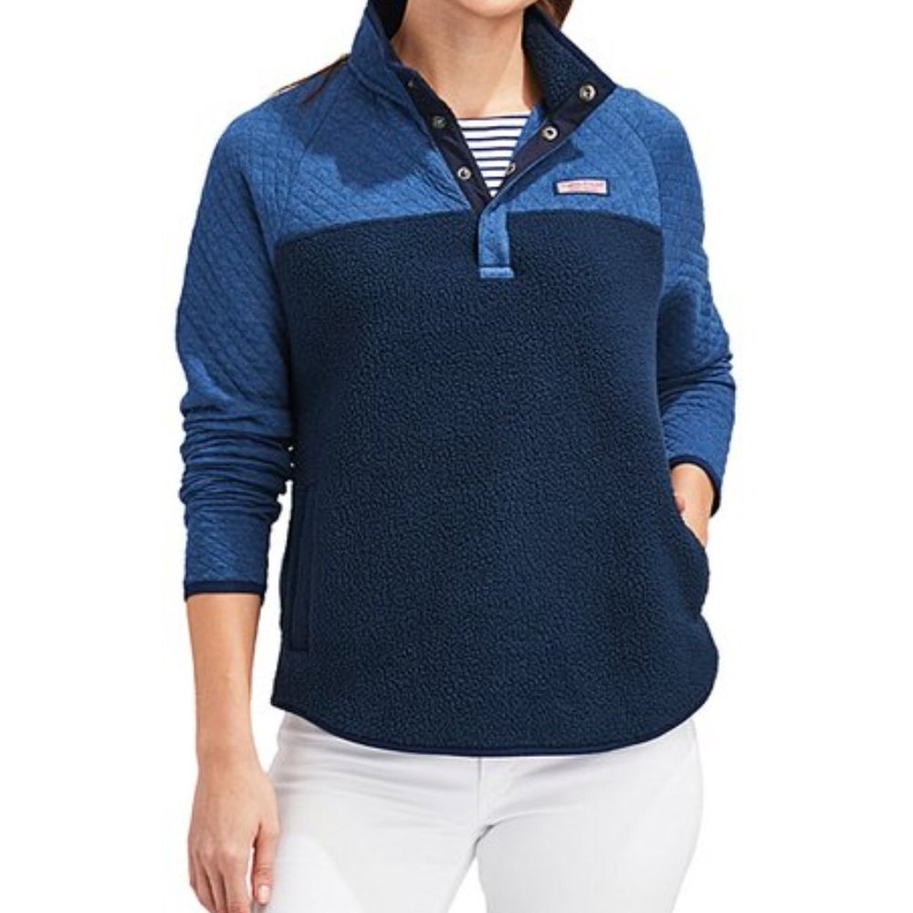 Vineyard Vines Women's Quilted Quarter Snap Pullover Sweater Blue Size XS